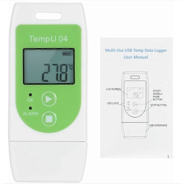 USB Datalogger Termometer - Återanvändbar Temperaturregistrering (32 000 Data), Grön