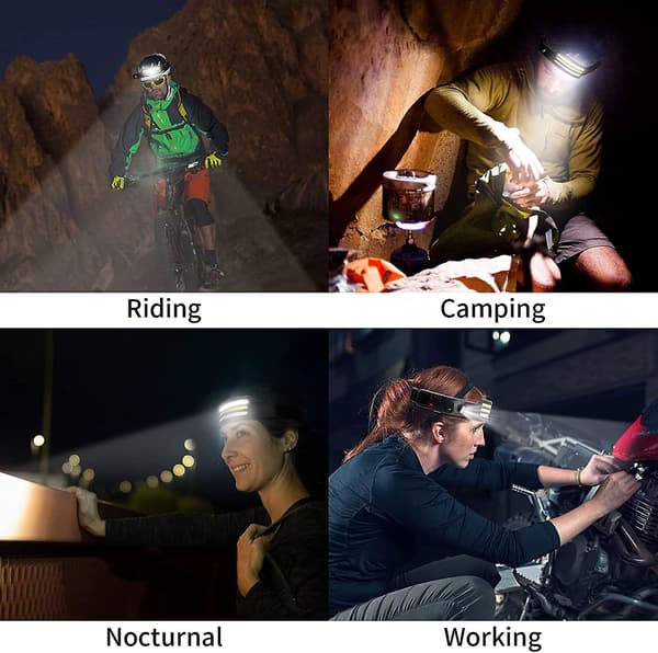 LED Hodelykt, Oppladbar Hodelykt 230 Sensor 8 Lysmoduser Trefarget Lys, IPX4 Vanntett For Utendørs Løping, Camping, Fotturer