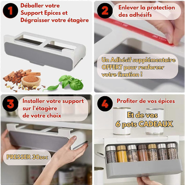 Kryddförvaring för kök + 6 Gratis Kryddburkar *Praktisk och Elegant* Bättre än en kökslådsorganisatör, välj detta kryddställ. Unik design