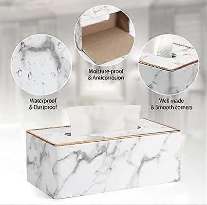(Grå marmormønster) Rektangulær servietboks holder i PU læder, servietdispenser i læder til hjemmet, badeværelset, stuen