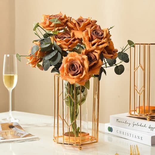 Dekorativ glasvas med provrör för blommor, vaser med metallstativ