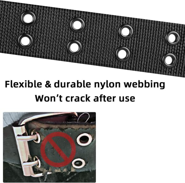 Dobbeltspændebælte Plus Size 39 til 71'' Sorte Nitte Nylonbælter til Mænd Kvinder Unisex