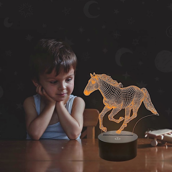 Häst Illusion 3D med fjärrkontroll 16 färger/dimning/timerfunktion, födelsedagspresent för damer, barn, pojkar, flickbebisar