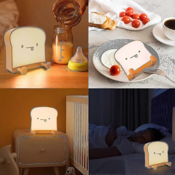 LED Toast Brød Nattlys Oppladbart og Timer Bærbar Soverom Nattbordslampe