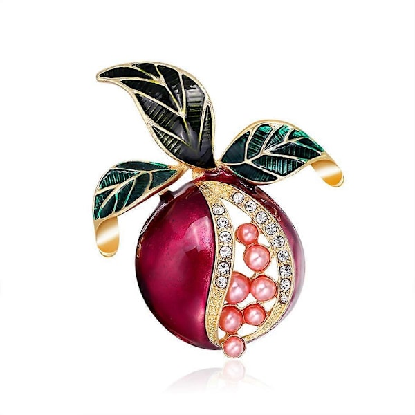 Pärlgranatäpple Brosch - Emalj Slagstift med Strassdetaljer