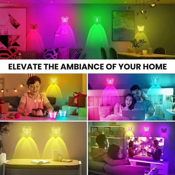 Butterfly Nattlampe for Barn - Oppladbare LED Nattlamper med Bevegelsessensor, 2 stk.