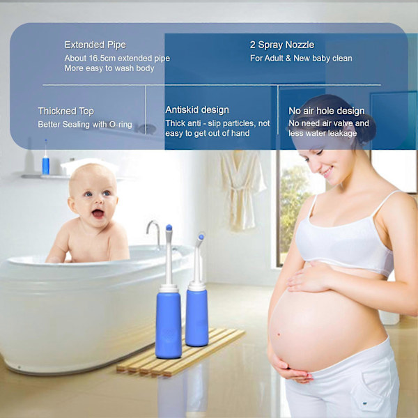 Pink Bærbar Personlig Bidet Bærbar Rejse Bidet med 2 Spraydyser 500ml Rejse Bidet til Fødsel Rengøring Efterfødselspleje Camping Chauffør med