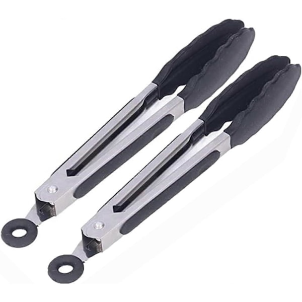 Skridsikre rustfri stål Premium Kvalitets 27cm Silikone Tænger Madlavningstænger til Grill, Servering, Bagning og Madlavning - Sort (2 stk.)