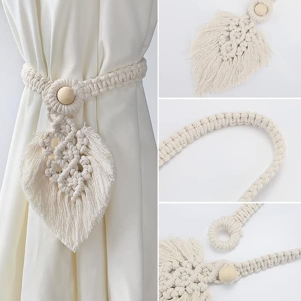Gardinholdere i boheme-stil, beige, 2 stk.