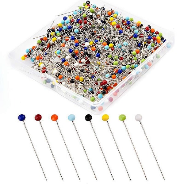 500 Stykker 38mm/4mm Glasshode, Synåler Synåler Rundt Hode Synål Blandet Farge for Kortevare, Lappeteknikk, Søm og Håndverk