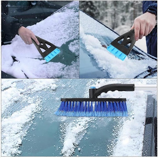 snøbørste, isskrape, bilbørste, frostskrape, skumhåndtak for isskrape, snøbørste for bil, uttrekkbar (blå)