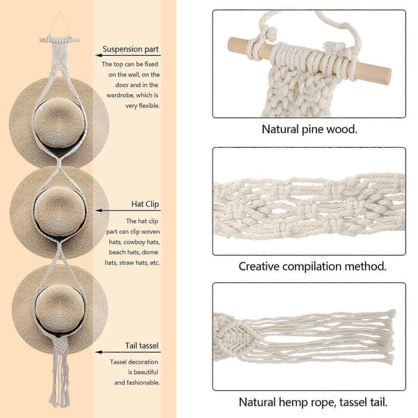 Hat Rack, Boho-hattuteline seinälle, Hatunpidike Lippalakkien säilytyshylly