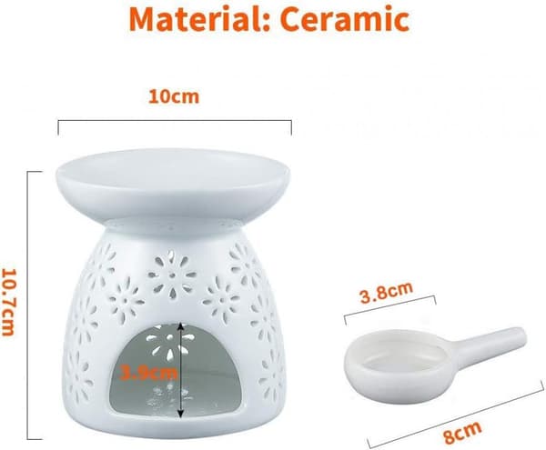 Aromalampe med keramisk lysholder, hvit med blomsterdesign