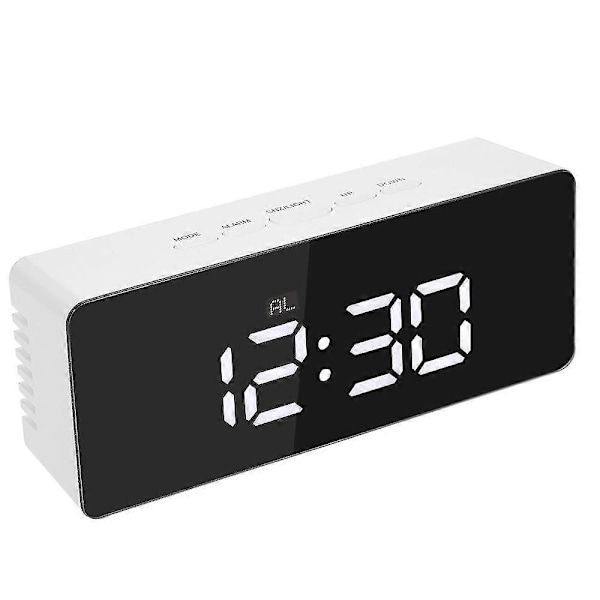 Digital LED spegelklocka 12/24 timmars alarm och snooze-funktion C/f inomhustermometer, justerbar LED-ljusstyrka