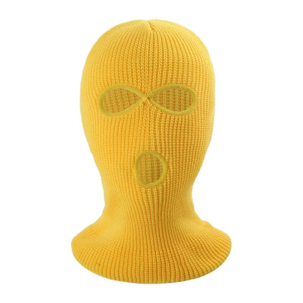 (Mörkgul) Vinter Unisex Stickad Mössa Tre Hål Enfärgad Helmask Balaclava Kupol Stickad Ansiktsskydd Mössa för Utomhuscykling Dark Yellow