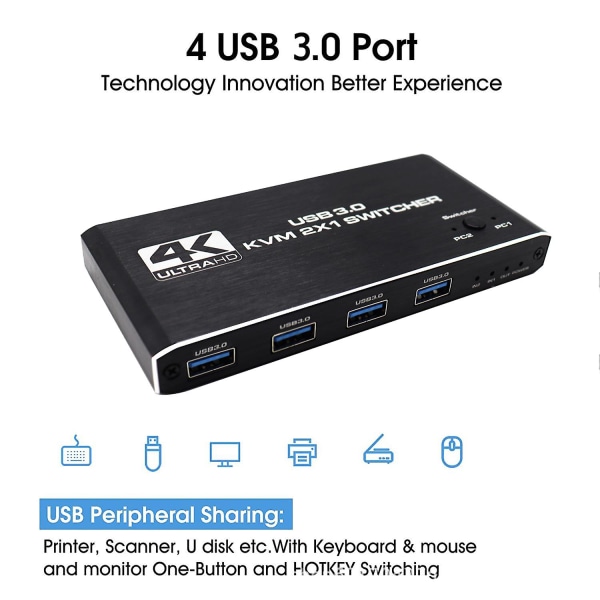 4k Hdcp Usb Kvm Switch Hdmi Box Dela 2 Enheter Tangentbord USB 2.0