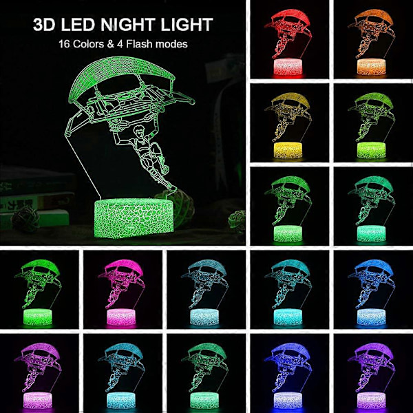 LED bordlampe 3D illusjon - 16 fargeskiftende - Gave dekorasjon med berøringsknapp og fjernkontroll - Flygende karakter