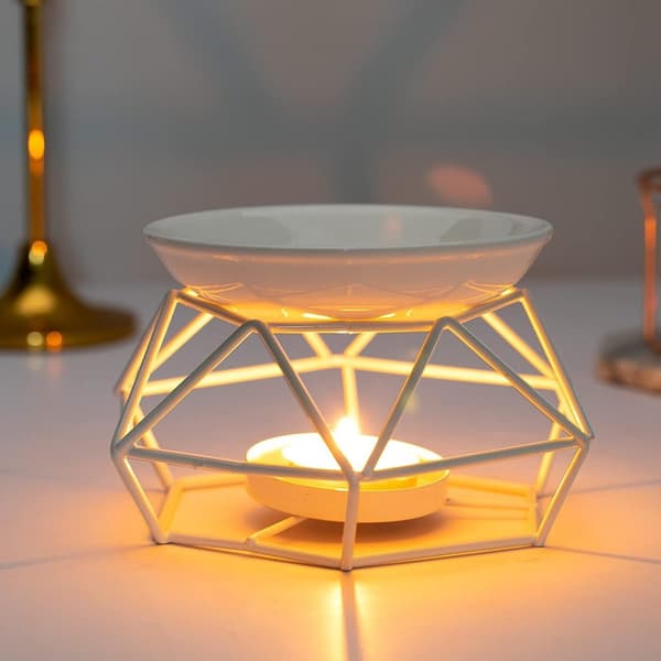 Metall duftlampe med voks og telysholder (hvit)