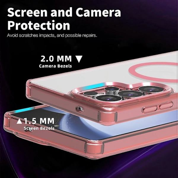 (Rosa) För Samsung Galaxy S25 Ultra Skal Kompatibelt med MagSafe TPU+PC Transparent Mobilskal Rosa