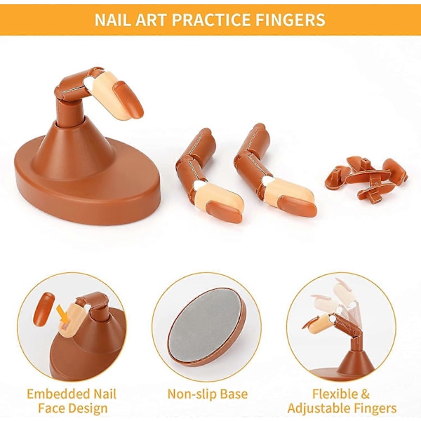 Övningsfinger för nagelträning, flexibel och justerbar modell för manikyr, övningsfinger med 100 stycken konstgjorda naglar
