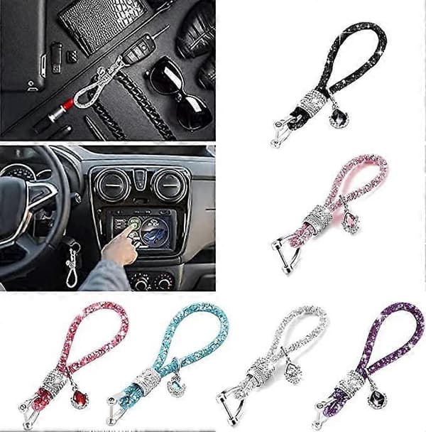Sort Krystal Bilnøgleringe til Kvinder Glitter Rhinestone Nøglering Stropper med Charms Nøglering Tilbehør Bilnøgle Dekoration w