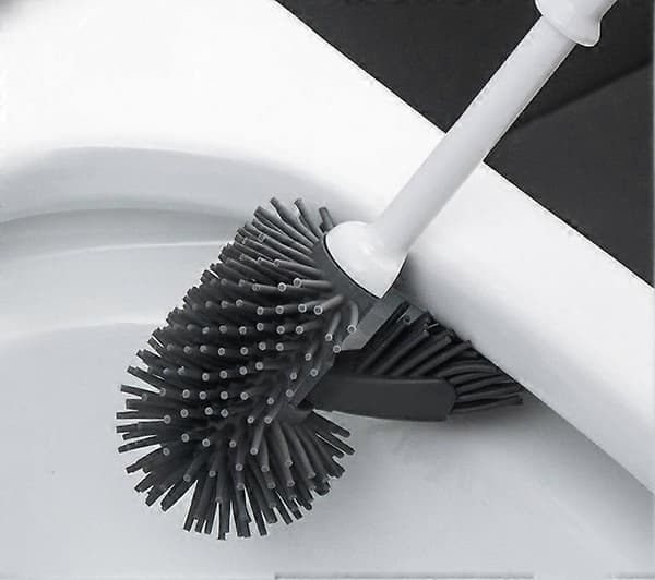 Toiletbørste og holder til badeværelse, med ridsefri TPR-børstehår, børstehoved til under kanten