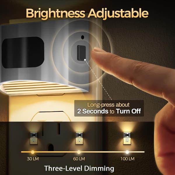 DORESshop LED Natlys [2-pak], Natlys til stikkontakt, 3-niveau justerbar lysstyrke, Skumring til daggry-sensor, Natlys til