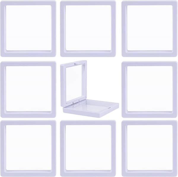 9 stk. flydende tyndfilmsudstillingsboks, ABS-ramme udstillingskasseholder 9 cm x 9 cm x 2 cm