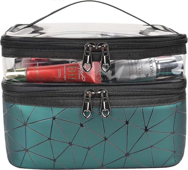Makeup Taske med Dobbelt Lag - Makeup Organizer - Mørkegrøn