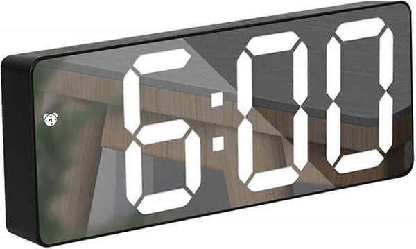 Spegellarmklocka LED digital klocka med temperatur och datumkalender, röststyrning nattläge