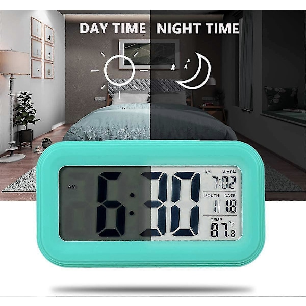 Batteridriven digital väckarklocka för sovrum, LCD-skärm sängväckarklocka med snooze-funktion