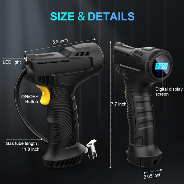 2025 Ny 120w Elektrisk Luftpump för Bil Däck Uppblåsbar Pump Bärbar Laddningsbar Luftkompressor Digital Automatisk Däckpump E