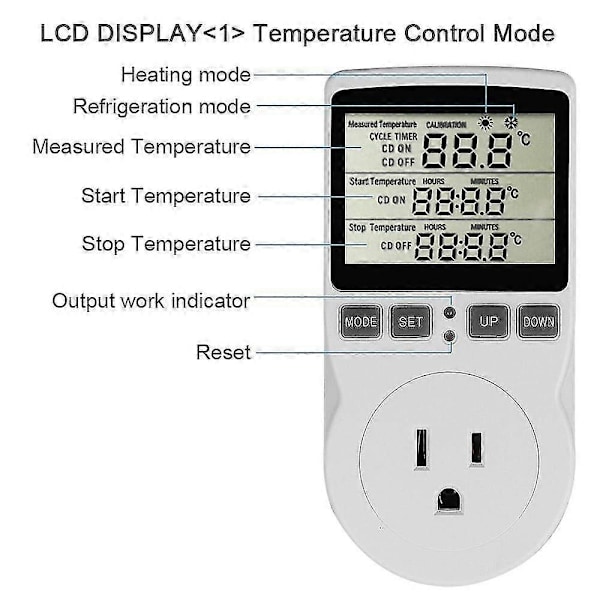 Digital Temperaturkontroller Strømuttak EU Plugg Termostat Med Timer Bryter Sensor Probe Varme Kjøling
