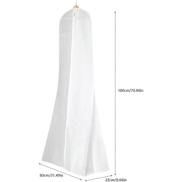 Vit Bröllopsklänningsöverdrag 180 cm Andningsbart Dammtätt Klädskydd Klädpåse för Dansdräkter Aftonklänningar Kappor 180 x 80 x 22 cm