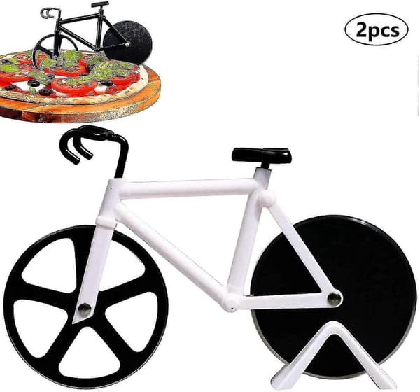 Pizza cutter i rustfritt stål, deig pizza cutter (2 stk, svart, hvit)