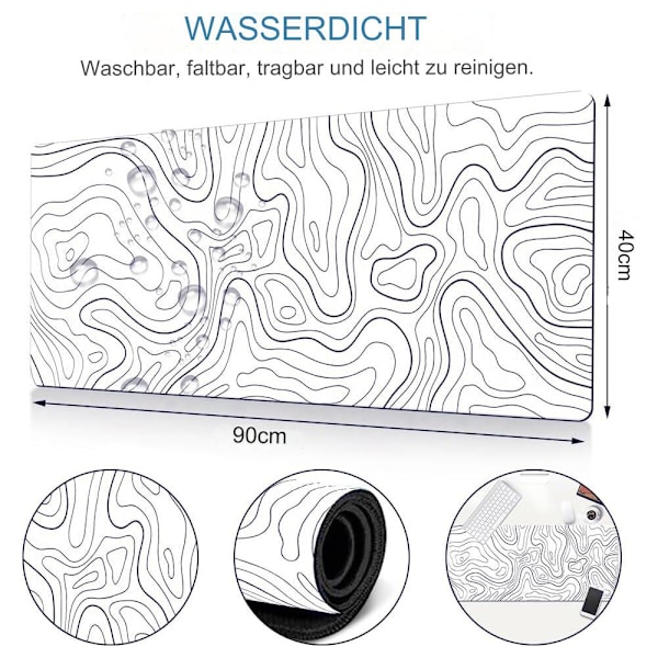 Gamingmusematte med sydde kanter, 80x30/90x40cm, hvit