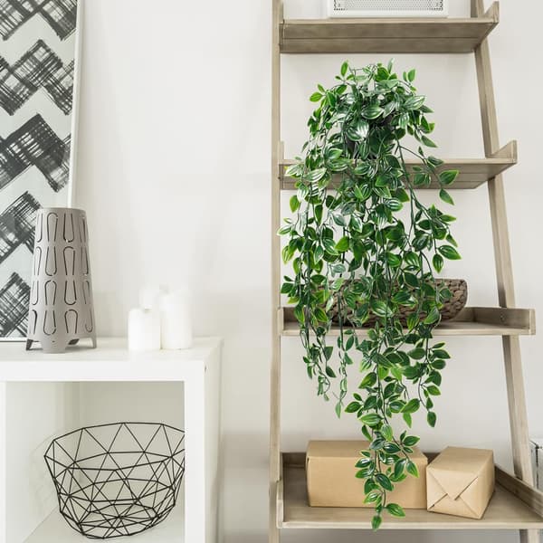 Kunstige hengende planter med mandalablader og potter, 65 cm lange, 2 stk