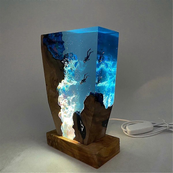 Havbundens Verden Organisme Resin Bordlampe Marine Kunst Dekoration Lampe Dykkerhule Udforskningstema Natlampe USB Oplader