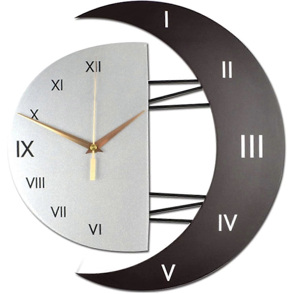 Modern Tyst Väggklocka Design Köksklocka Månformad Ram Kreativ Dekorationsklocka för Hemmet (45*46)