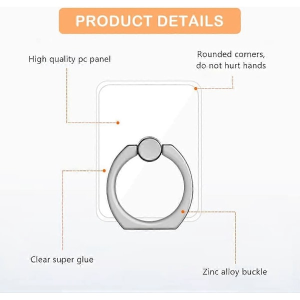 Telefon Ring Holder, Telefon Ring, Telefon Ring Holder, Telefon Ring Grip, 360 Graders Rotation Telefon Ring Grip, Kompatibel med de fleste mobiltelefoner - 6 Stykker