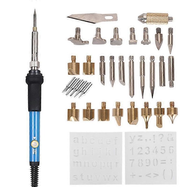 30 st Träpyrografisats, 60W, Justerbar Temperatur, Professionellt Elektriskt Verktyg för Pyrografi, Lödning, DIY och Hantverk på Trä, Läder, Yta