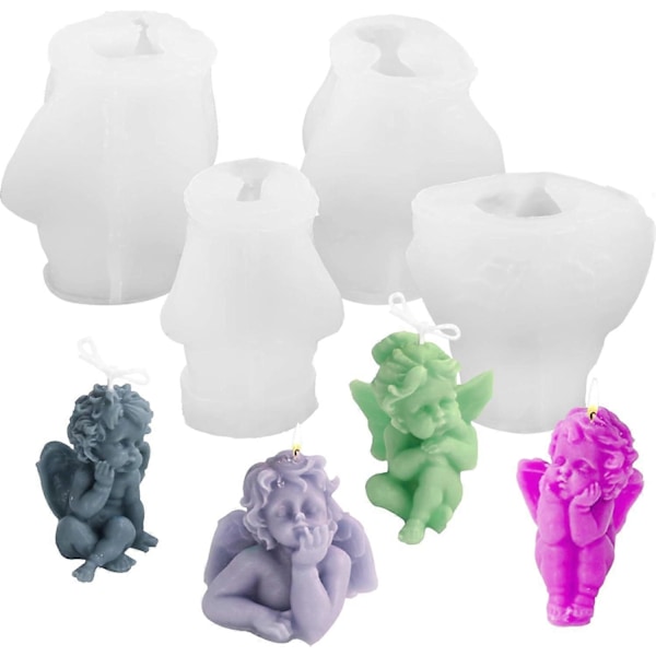 Silikone Lysform 4 stk. Engel Lysforme 3D Engel DIY Epoxy Resin Forme Chokolade Silikone Fondant Form Engelformet Silikoneform Håndlavet Lys