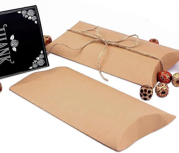 Kraft Kudde Ask 25st, 14*20cm Presentaskar med Jutesnören, Presentask i Papper för Smycken, Godispresentförpackning, Bröllopspresent och Födelsedagspresent