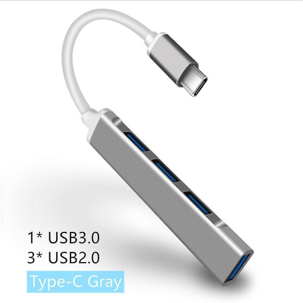 4 Port Multi Splitter Adapter Otg USB C Hub 3.0 TypeC 3.1 Type C White Gray
