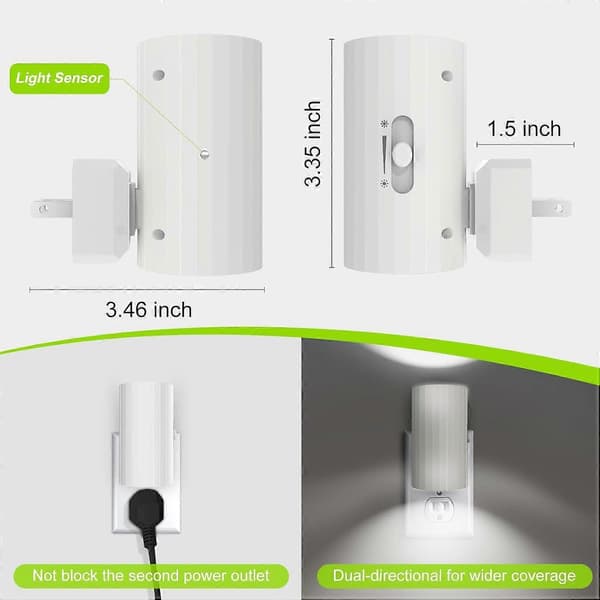 Nattlampe, LED nattlamper plugges i veggen, skumring til daggry sensor, 0-100 LM