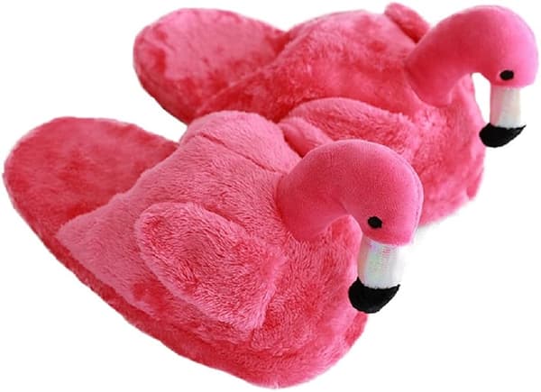 Flamingos tofflor för kvinnor, plyschtofflor med djurmotiv