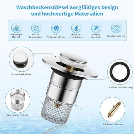 2 stk. vaskeplugger for 34-40 mm avløpsplugger til vasker
