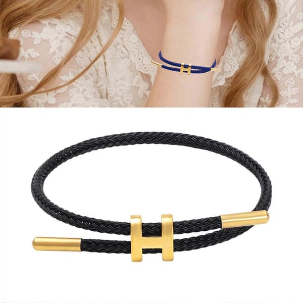 Elegant gullbelagt H-spenne armbånd med justerbart design, solid armbånd i rustfritt ståltråd for trendsettere, svart