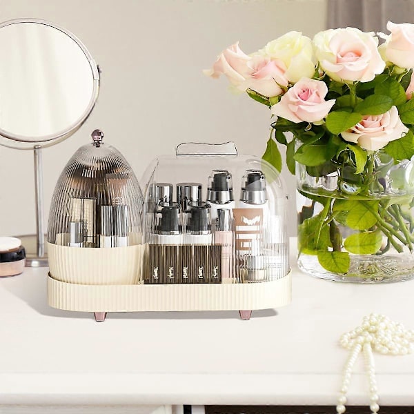 Makeup Organizer, 360 Graders Roterende Makeup Opbevaringsholder til Omklædningsrum Badeværelse (Cremet Hvid)