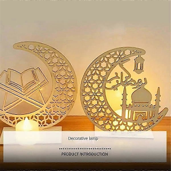 Puinen käsityökoristelamppu Lähi-idän festivaali Eid-koristelamppu Kuu LED-koristelamput, B